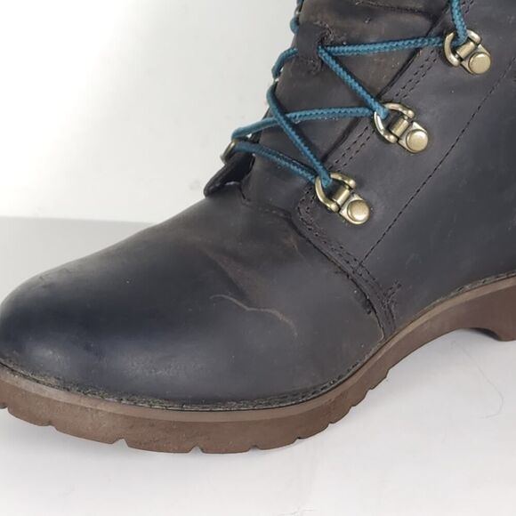 The North Face Women's Ballard US8 Brown Blue Oiled Leather Knit Lace Up Boots - Picture 15 of 16